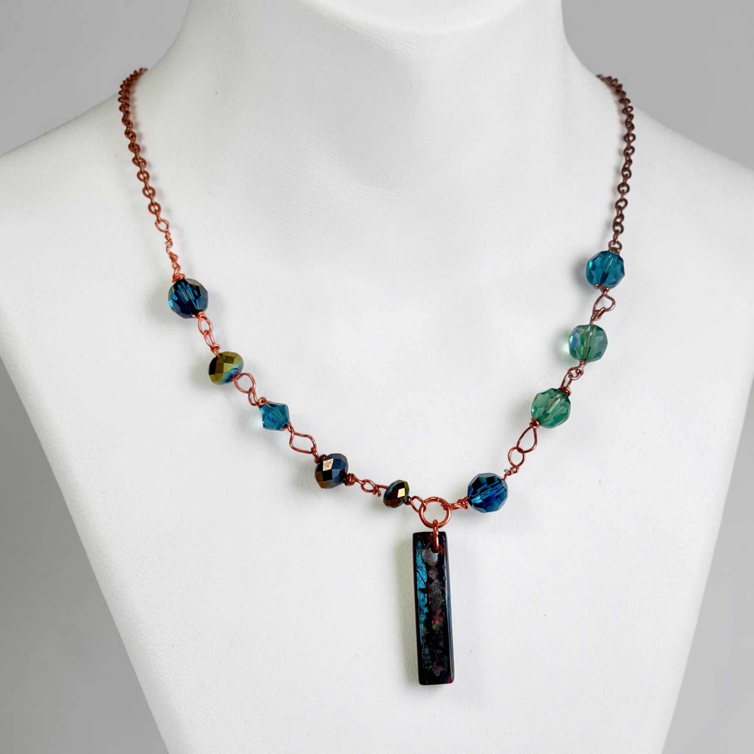 Midnight Tide — sustainable handmade pendant necklace in Reclaimed Copper and Crushed opal from a Family-Owned Indian Workshop by Lux N Leaf