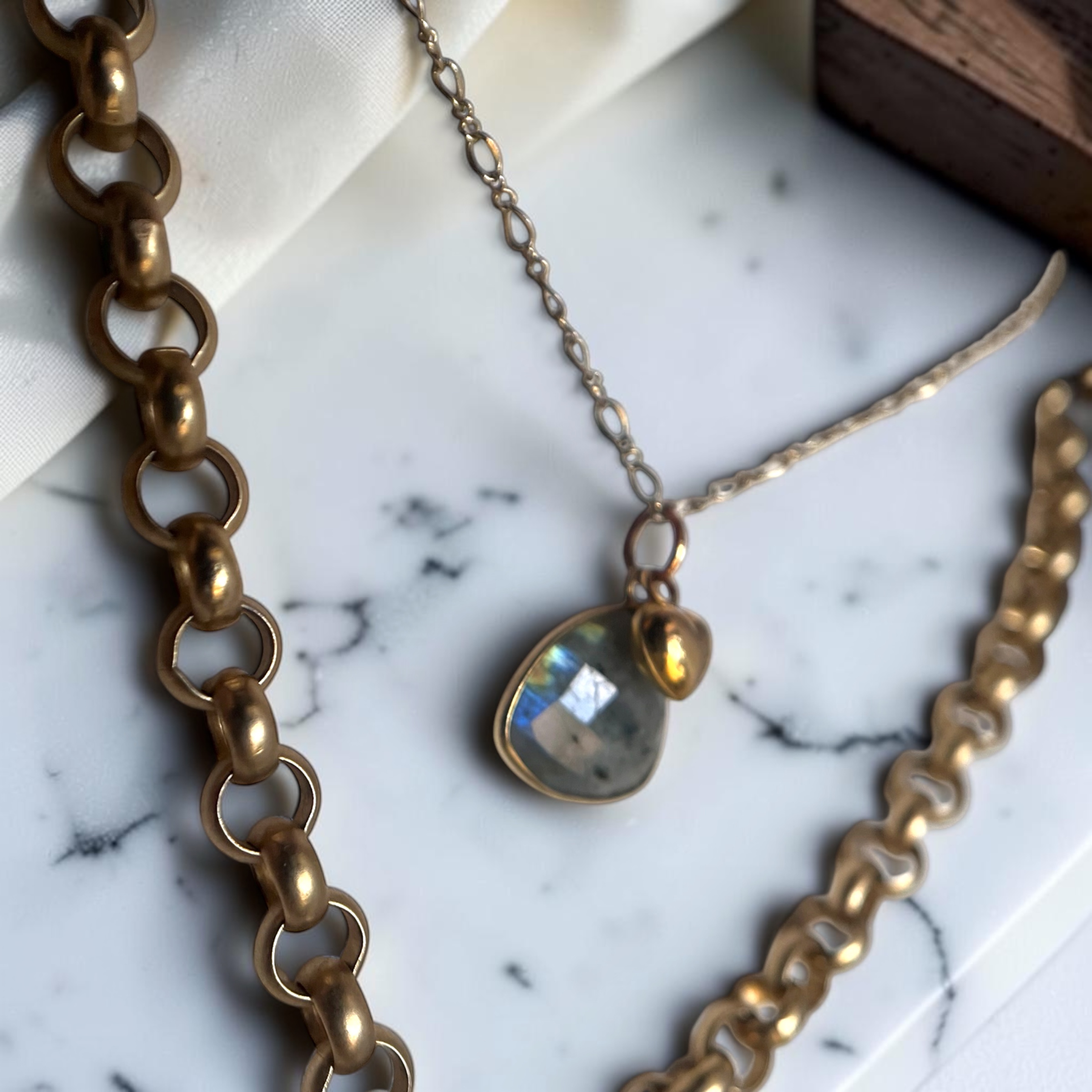 Labradorite Reverie — handmade sustainable luxury jewelry detail, responsible materials, angle 4
